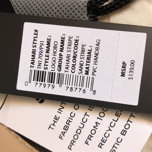 Tahari Logo Hobo sand stripe handbag including grey cover protector. - Picture 9 of 10